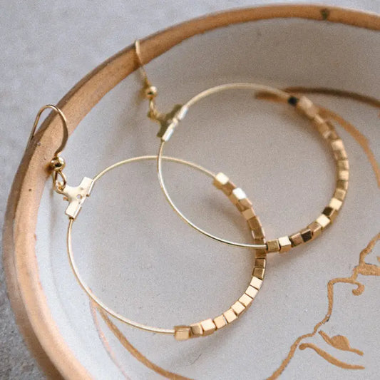HEPBURN GOLD BEADED HOOP EARRINGS