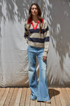 KNIT PULLOVER TOP CONTRAST COLLAR