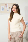 MOCK NECK SLEEVELESS SOLID RIBBED KNIT SWEATER