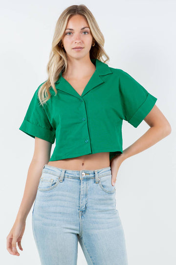 BOXY CROP BUTTON DOWN SHIRT
