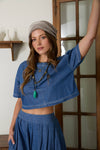 ROUND NECK DENIM CROP TOP