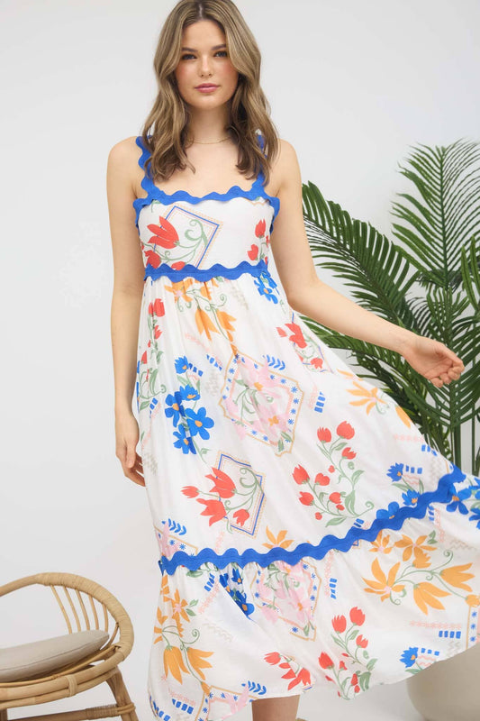 FLORAL PATTERN SLEEVELESS MIDI DRESS