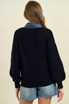 DENIM CONTRAST RIB CARDI
