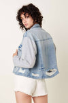FRENCH TERRY SLEEVE DENIM JACKET