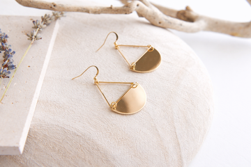 GOLD PLATED HALF MOON EARRINGS-TRIANGLE