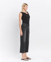HIGH RISE RAW HEM BLACK JEANS