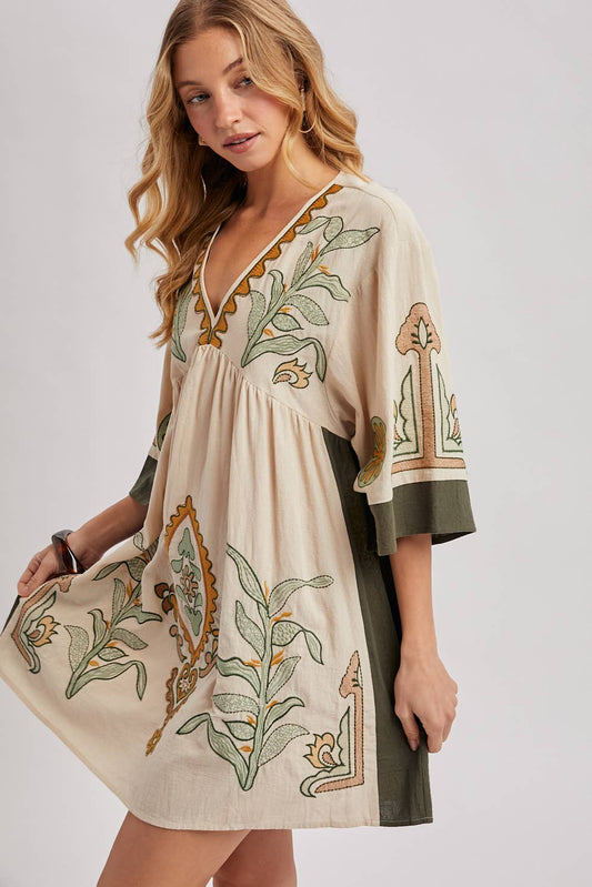 BOHO EMBROIDERED BABYDOLL DRESS