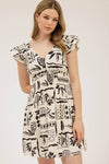 FLORAL LINE PRINT MINI DRESS