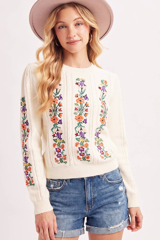 VINTAGE FLORAL KNIT SWEATER