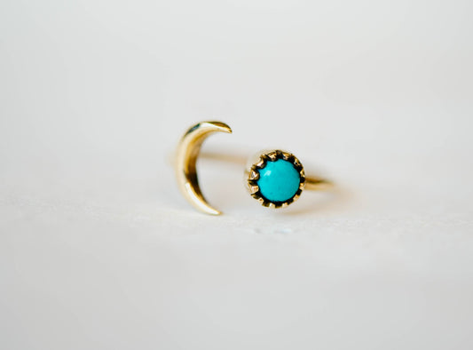 GEMSTONE SUN AND MOON OPEN BRASS RING