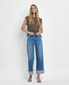 HIGH RISE CUFFED WIDE JEANS