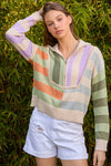 STRIPE COLOR BLOCK ZIP SWEATER