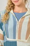 STRIPE COLOR BLOCK ZIP SWEATER