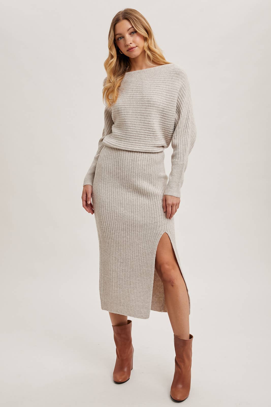 one shoulder sweater dress STAUD, Mabel Mini in Earth, Size Large look at the bust ONE SHOULDER KNIT SWEATER DRESS