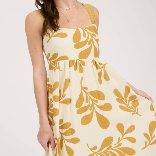 LEAF PRINT BACK TIE STRAP EMPIRE WAIST MIDI DRESS REVERIE LEAF PRINT BACK TIE STRAP EMPIRE WAIST MIDI DRESS REVERIE
