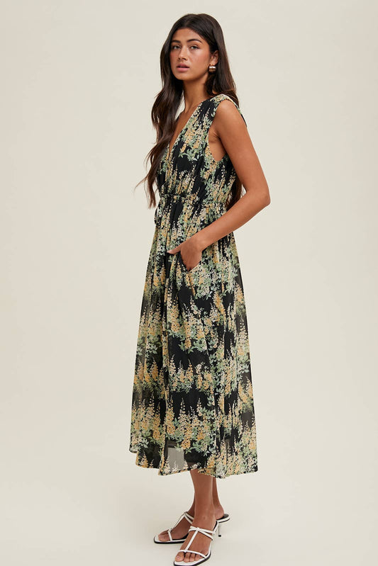 FLORAL SLEEVELESS MIDI DRESS