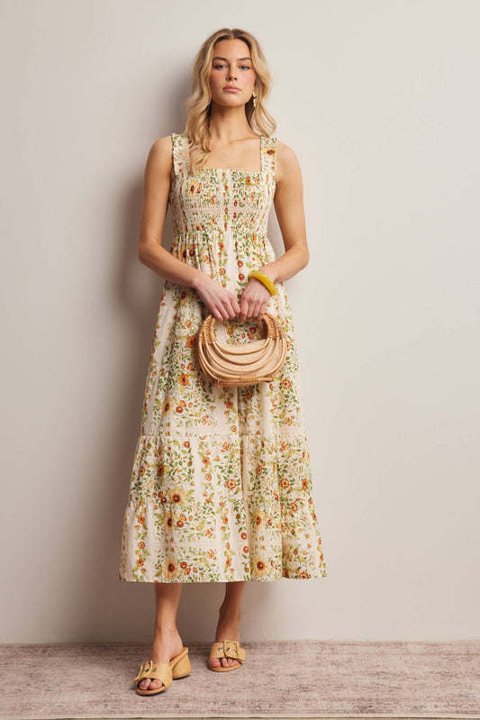 YELLOW FLORAL MIDI DRESS