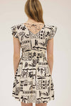 FLORAL LINE PRINT MINI DRESS