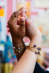 GEMSTONE SUN AND MOON OPEN BRASS BANGLE BRACELET