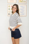 STRIPE SHORT SLEEVE SWEATER