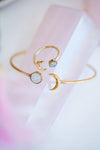 GEMSTONE SUN AND MOON OPEN BRASS BANGLE BRACELET