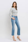 MID RISE FRAYED HEM ANKLE JEANS