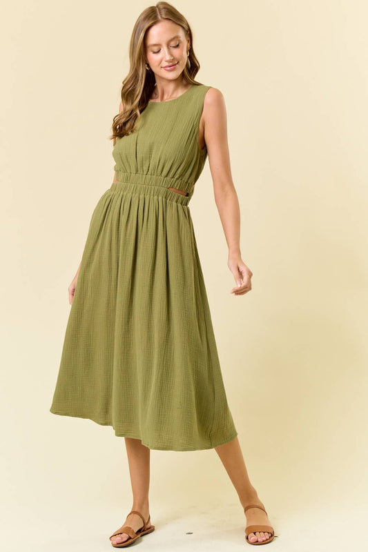CUT-OUT WAIST MIDI DRESS