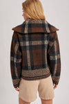 PLAID WIDE COLLAR KNIT JACKET