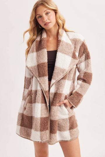 PLAID KNIT SHERPA JACKET