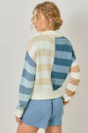 STRIPE COLOR BLOCK ZIP SWEATER