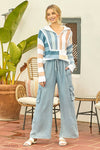 STRIPE COLOR BLOCK ZIP SWEATER