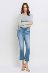 MID RISE FRAYED HEM ANKLE JEANS