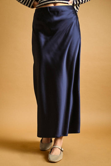 NAVY SATIN MAXI SKIRT