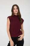 MOCK NECK SLEEVELESS SOLID RIBBED KNIT SWEATER