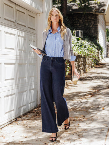 HIGH RISE SEAMLESS WB TROUSER HEM WIDE JEANS F5902