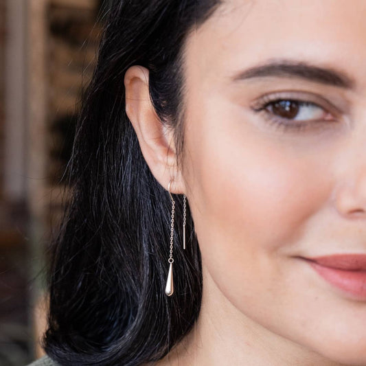TEARDROP SILVER THREADER EARRINGS