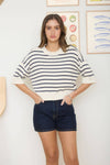 STRIPE SHORT SLEEVE SWEATER