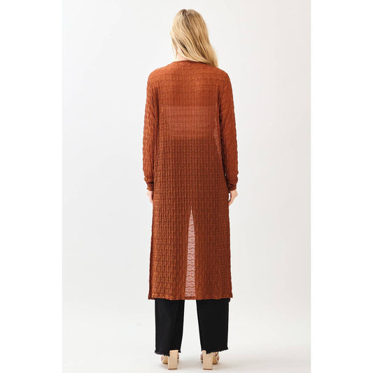 TEXTURED SLIT MAXI CARDIGAN