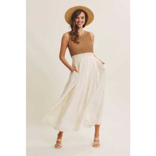 CONTRAST OPEN KNIT MAXI DRESS