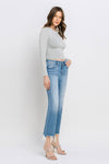 MID RISE FRAYED HEM ANKLE JEANS