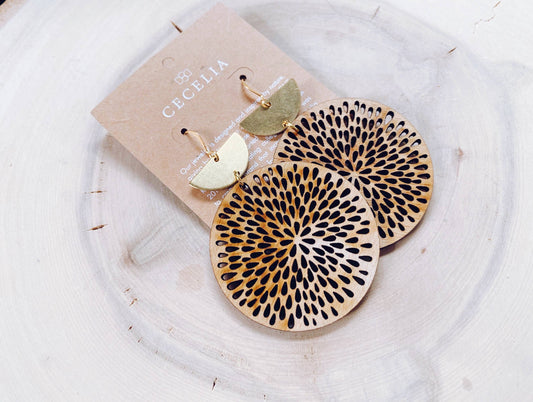 HALF MOON AND WOOD EARRINGS