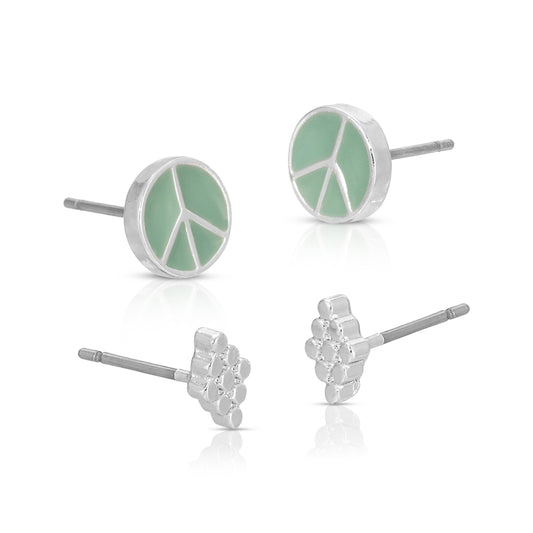 PEACE + DIAMOND 2PK STUDS SILVER