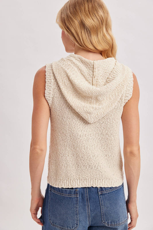 KNIT SWEATER HOODIE SLEEVELESS TOP