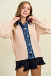 DENIM CONTRAST RIB CARDI