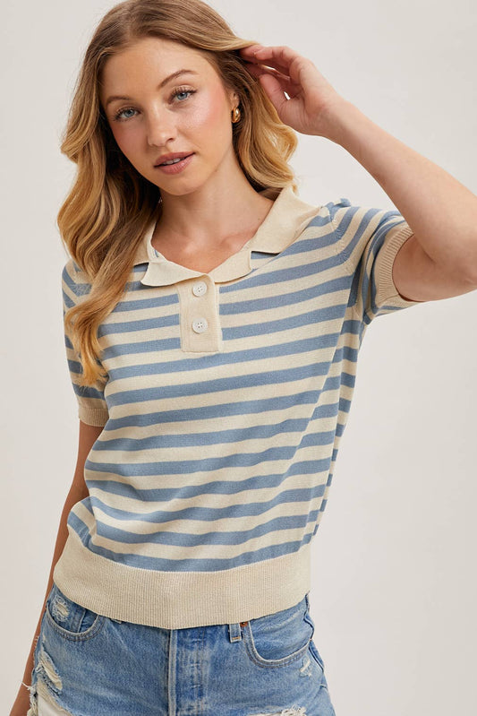 STRIPED CONTRAST KNIT POLO