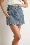 BUTTONED SCALLOP DENIM SKIRT