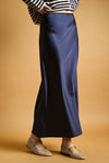 NAVY SATIN MAXI SKIRT