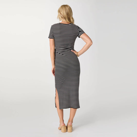 STRIPE TIE WAIST MIDI DRESS