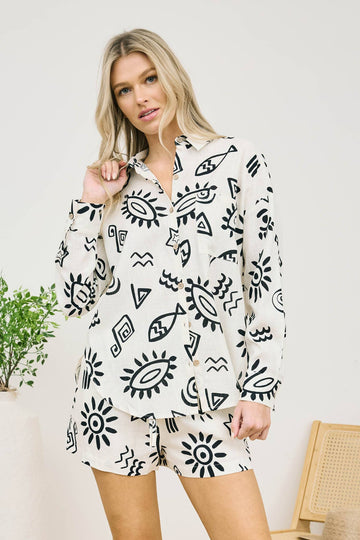 LINE DOODLE BUTTON DOWN SHIRT