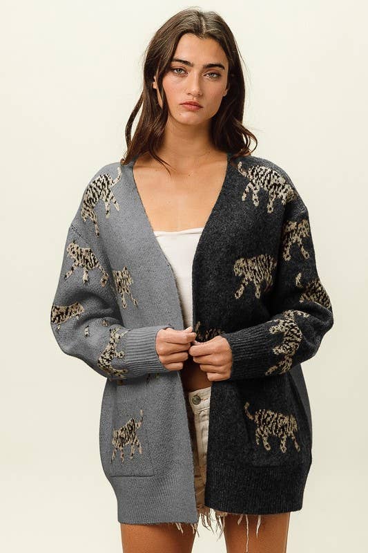 PATCH POCKETS TIGER CARDIGAN
